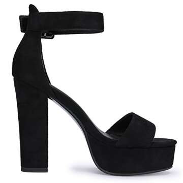IDIFU IN5 Sabrina Black Heels Platform Heels Block Heels Chunky High Heeled Sandals for Women Sexy Ankle Strap Heels Wedding Party Dress Shoes Open Toe Heels(Black Suede 6.5)