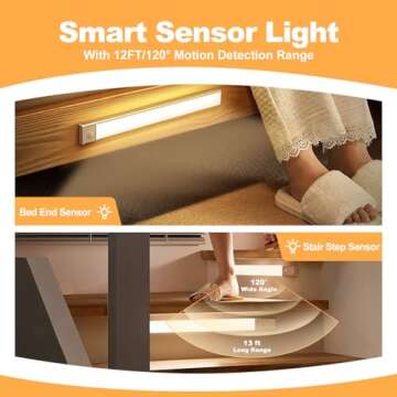 2 Packs Under Cabinet Lighting Motion Sensor,Wireless LED Closet Lights,Rechargeable Battery Powered Under Counter Lights,3 Color Temperatures Dimmable Night Lights for Drawer,Wardrobe,Kitchen,etc