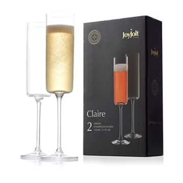 JoyJolt Champagne Flutes – Claire Collection Crystal Champagne Glasses Set of 2 – 5.7 Ounce Capa...