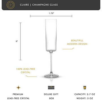 JoyJolt Champagne Flutes – Claire Collection Crystal Champagne Glasses Set of 2 – 5.7 Ounce Capacity – Exquisite Craftsmanship – Ideal for Home Bar, Special Occasions – Made in Europe