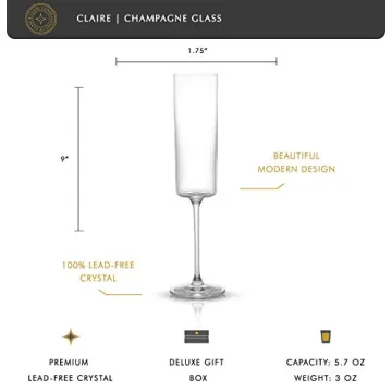 JoyJolt Champagne Flutes – Claire Collection Crystal Champagne Glasses Set of 2 – 5.7 Ounce Capacity – Exquisite Craftsmanship – Ideal for Home Bar, Special Occasions – Made in Europe