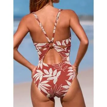 CUPSHE Women's One Piece Swimsuit Deep V Neck Keyhole Cutout O Ring Textured Bathing Suit, M