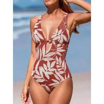 CUPSHE Women's One Piece Swimsuit Deep V Neck Keyhole Cutout O Ring Textured Bathing Suit, M