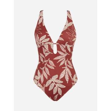 CUPSHE Women's One Piece Swimsuit Deep V Neck Keyhole Cutout O Ring Textured Bathing Suit, M