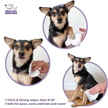 Best Pet Supplies Pet Grooming Wipes for Dogs & Cats, 100 Pack, Plant-Based Deodorizer for Coats & Dry, Itchy, or Sensitive Skin, Clean Ears, Paws, Body, & Butt - Calming Lavender