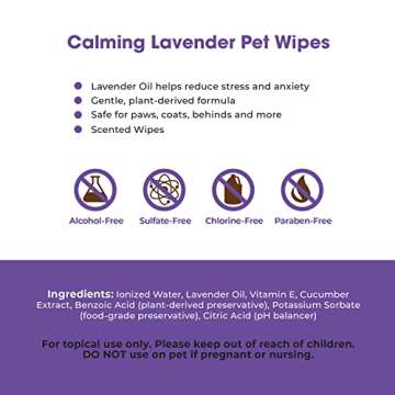 Best Pet Supplies Pet Grooming Wipes for Dogs & Cats, 100 Pack, Plant-Based Deodorizer for Coats & Dry, Itchy, or Sensitive Skin, Clean Ears, Paws, Body, & Butt - Calming Lavender