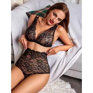 Avidlove Sexy Lingerie for Women High Waist Bra and Panty Set Strappy Babydoll Bodysuit Black