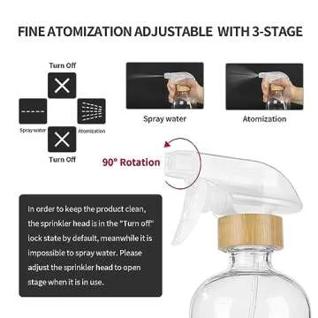 HOMBYS Empty Bamboo Glass Spray Bottles with Silicone Sleeve Protection - Refillable 17 oz Clear Glass Containers for Cleaning Solutions, Essential Oils, Misting Plants - Quality Sprayer - 3 Pack