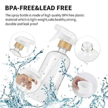 HOMBYS Empty Bamboo Glass Spray Bottles with Silicone Sleeve Protection - Refillable 17 oz Clear Glass Containers for Cleaning Solutions, Essential Oils, Misting Plants - Quality Sprayer - 3 Pack