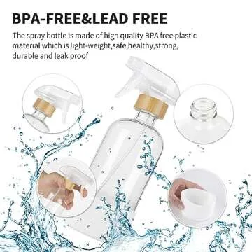 HOMBYS Empty Bamboo Glass Spray Bottles with Silicone Sleeve Protection - Refillable 17 oz Clear Glass Containers for Cleaning Solutions, Essential Oils, Misting Plants - Quality Sprayer - 3 Pack