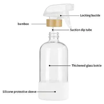 HOMBYS Empty Bamboo Glass Spray Bottles with Silicone Sleeve Protection - Refillable 17 oz Clear Glass Containers for Cleaning Solutions, Essential Oils, Misting Plants - Quality Sprayer - 3 Pack