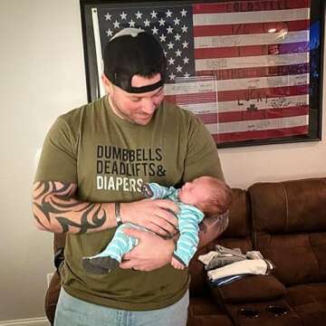 DadBod Apparel DB Men's Triple-D T-Shirt - Dumbbells Deadlifts & Diapers (Military Green/X-Large) Ar...