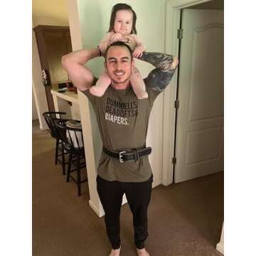 DadBod Apparel DB Men's Triple-D T-Shirt - Dumbbells Deadlifts & Diapers (Military Green/X-Large) Army Green Tee for Dad to be