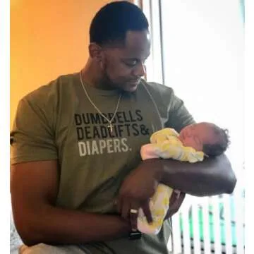 DadBod Apparel DB Men's Triple-D T-Shirt - Dumbbells Deadlifts & Diapers (Military Green/X-Large) Army Green Tee for Dad to be