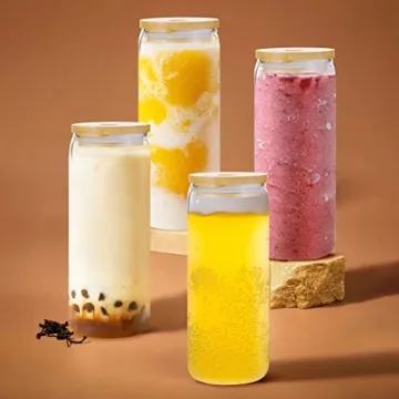 Durable 24oz Glass Can Tumblers with Lids and Straws