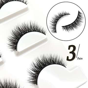 Lashes 3D False Eyelashes, Lashes Natural Look 3 Pairs Wispy Eyelashes Fluffy Volume Cat Eye Lashes