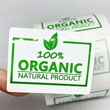 Top label 100 percent Organic Label Stickers, Organic Food Rotation Labels, 2 X 1.5 Inch Stickers, 500 Pcs per Pack