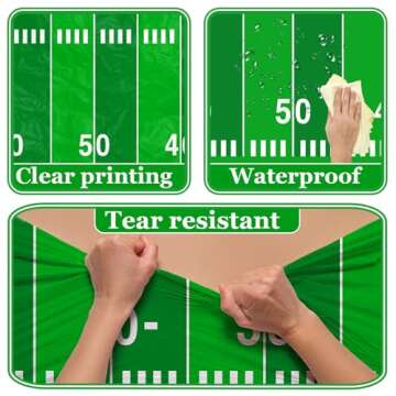 Pymurod Football Party Decorations Tablecloth Disposable Plastic Touchdown Table Cover Game Day Tailgate Decorations Football Themed Birthday Party Favors Supplies 54 X 108Inch, 3 Pack