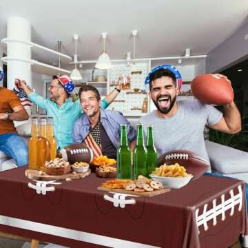 Pymurod Football Party Decorations Tablecloth Disposable Plastic Touchdown Table Cover Game Day Tailgate Decorations Football Themed Birthday Party Favors Supplies 54 X 108Inch, 3 Pack