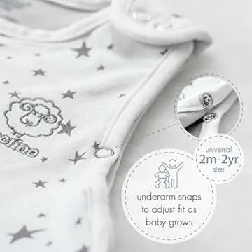 Woolino 4 Season Ultimate Baby Sleeping Bag - Merino Wool and Organic Cotton - Universal Size Adjustable Sleep Sack for Baby - Two-Way Zipper Sleeping Bag (2-24 Months) - Night Sky