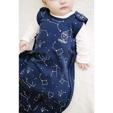 Woolino 4 Season Ultimate Baby Sleeping Bag - Merino Wool and Organic Cotton - Universal Size Adjustable Sleep Sack for Baby - Two-Way Zipper Sleeping Bag (2-24 Months) - Night Sky