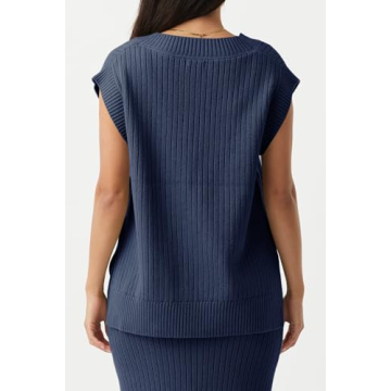 Saodimallsu Womens V Neck Sweater Vest Oversized Ribbed Knit Sleeveless Casual Loose Fit Pullover Tank Top Navy