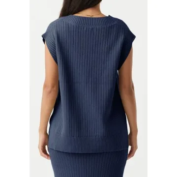 Saodimallsu Womens V Neck Sweater Vest Oversized Ribbed Knit Sleeveless Casual Loose Fit Pullover Tank Top Navy