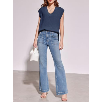 Saodimallsu Womens V Neck Sweater Vest Oversized Ribbed Knit Sleeveless Casual Loose Fit Pullover Tank Top Navy