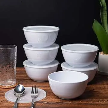 KX-WARE Melamine Bowls with Lids set - 28oz 6inch 100% Melamine Cereal/Soup/Salad Bowls, Set of 6 White | Shatter-Proof and Chip-Resistant Dishwasher Safe, BPA Free