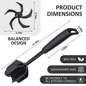 Ourokhome Upgrade Meat Chopper and Potato Masher, Heat Resistant Ground Meat Smasher for Hamburger, 5 Curved Blades Ground Beef Smasher, Nylon Non Stick Mixer, Stirrer and Kitchen Gadgets, Black