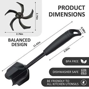 Ourokhome Upgrade Meat Chopper and Potato Masher, Heat Resistant Ground Meat Smasher for Hamburger, 5 Curved Blades Ground Beef Smasher, Nylon Non Stick Mixer, Stirrer and Kitchen Gadgets, Black