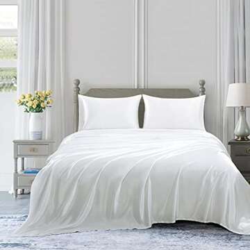 Luxurious Homiest Satin Sheets Set with Deep Pockets - Queen White