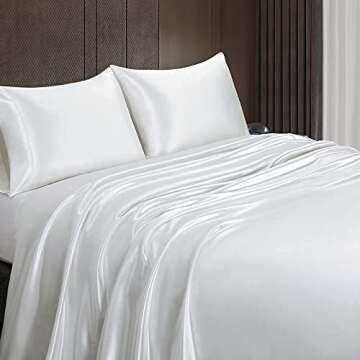 Luxurious Homiest Satin Sheets Set with Deep Pockets - Queen White
