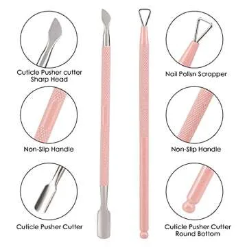Cuticle Trimmer with Cuticle Pusher and Cutter-YINYIN Cuticle Cutter Cuticle Nipper Professional Stainless Steel Cuticle Clippers Durable Pedicure Manicure Tools for Fingernails and Toenails (Pink)