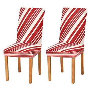 Christmas Candy Cane Stripes Dining Room Chair Covers Winter Red Cream Colors Chair Slipcovers Seat ...