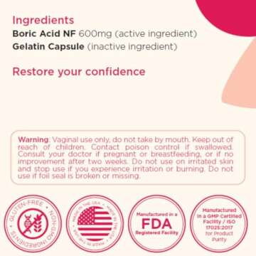 BoriCap - Boric Acid Suppositories for Women - 600 mg - Vaginal Health, pH Balance, Itch & Odor - Natural - Feminine Care - by Heale - 30 Capsules