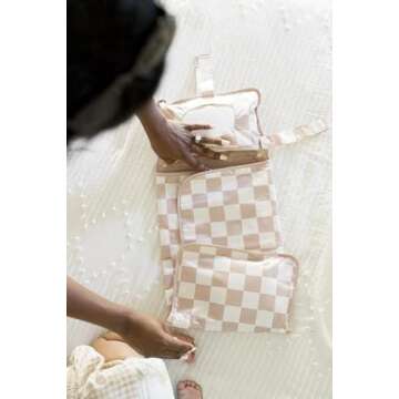 Tiny Twinkle Portable Diaper Changing Pad, Foldable Waterproof Baby Change Pad for Newborn Girl & Boy with Smart Wipes Pocket (Beige Checkers)