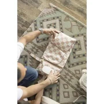 Tiny Twinkle Portable Diaper Changing Pad, Foldable Waterproof Baby Change Pad for Newborn Girl & Boy with Smart Wipes Pocket (Beige Checkers)