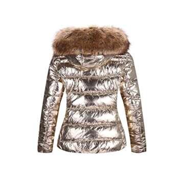 Bellivera Women's Puffer Jacket, Warm Coat Hooded with Fur Collar 7695 Gold L