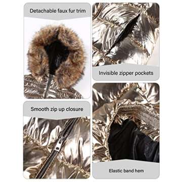 Bellivera Women's Puffer Jacket, Warm Coat Hooded with Fur Collar 7695 Gold L
