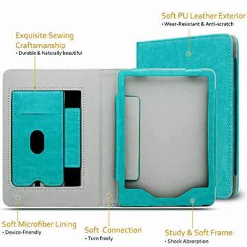 RSAquar Case for 6.8" Kindle Paperwhite (11th Generation-2021) and Kindle Paperwhite Signature Edition, Slim PU Leather Cover with Auto Sleep Wake, Hand Strap, Card Slot and Foldable Stand, Sky Blue
