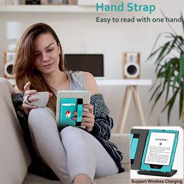 RSAquar Case for 6.8" Kindle Paperwhite (11th Generation-2021) and Kindle Paperwhite Signature Edition, Slim PU Leather Cover with Auto Sleep Wake, Hand Strap, Card Slot and Foldable Stand, Sky Blue