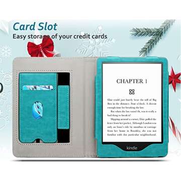 RSAquar Case for 6.8" Kindle Paperwhite (11th Generation-2021) and Kindle Paperwhite Signature Edition, Slim PU Leather Cover with Auto Sleep Wake, Hand Strap, Card Slot and Foldable Stand, Sky Blue