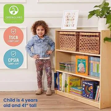 ECR4Kids Classic Bookcase, 36in, Adjustable Shelves, Natural