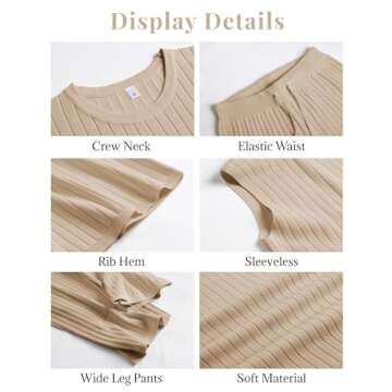 Dqbeng Women's 2 Piece Outfits Sweater Sets Knit Sleeveless Pullover Tops High Waist Pants Lounge Sets Tracksuits (Khaki-L)