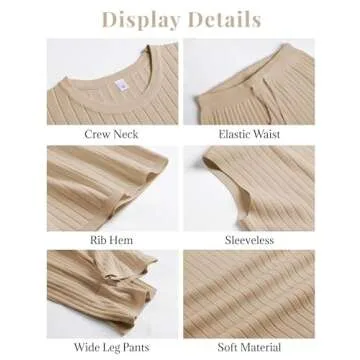 Dqbeng Women's 2 Piece Outfits Sweater Sets Knit Sleeveless Pullover Tops High Waist Pants Lounge Sets Tracksuits (Khaki-L)