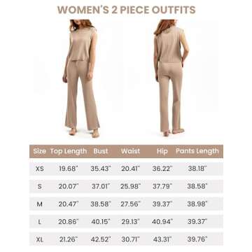 Dqbeng Women's 2 Piece Outfits Sweater Sets Knit Sleeveless Pullover Tops High Waist Pants Lounge Sets Tracksuits (Khaki-L)