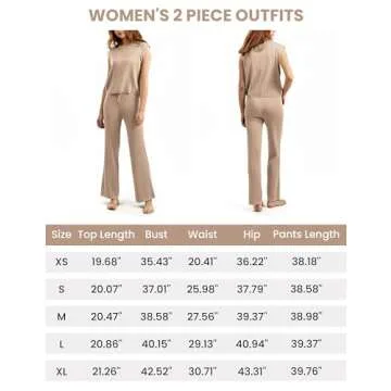 Dqbeng Women's 2 Piece Outfits Sweater Sets Knit Sleeveless Pullover Tops High Waist Pants Lounge Sets Tracksuits (Khaki-L)