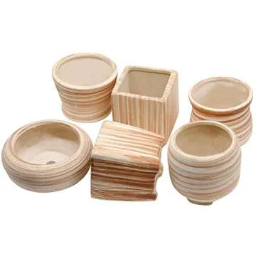 winemana 6 Pcs Set 3 Inch Ceramic Succulent Plant Pot, Wooden Pattern Succulent Planter Container Bonsai Cactus Pots