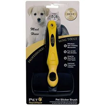 Pet Republique Retractable Slicker Brush - for Dogs, Cats, Rabbits, Any Long Haired Breed Pets – Reduce Shedding - Self Cleaning Design